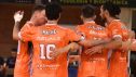 Los jugadores del Pamesa Teruel Voleibol en el choque ante Melilla