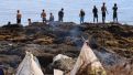 Migrantes en la playa de El Trampolín de Ceuta este sábado
