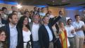 El presidente del PP, Alberto Núñez Feijoo, este martes por la tarde en un acto político en Huesca.