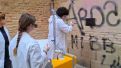 Los grafitis ocupan una superficie aproximada de 150 por 200 centímetros en la fachada occidental del templo.REMITIDA / HANDOUT por AYUNTAMIENTO DE HUESCAFotografía remitida a medios de comunicación exclusivamente para ilustrar la noticia a la que hace referencia la imagen, y citando la procedencia de la imagen en la firma23/10/2026