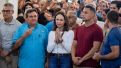 María Corina Machado, en el centro, durante una ceremonia religiosa este domingo en el Santuario Divina Pastora en Barquisimeto (Venezuela). José Miguel Alarcón