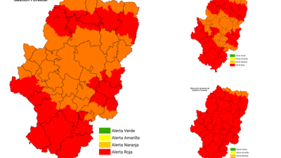 Mapa de las alertas por riesgo de incendios forestales.