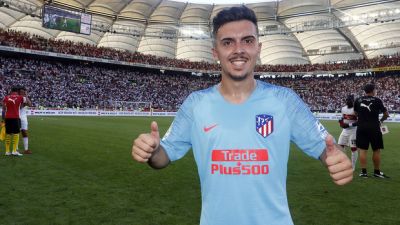 Joaquín Muñoz, tras el duelo ante el Stuttgart de pretemporada con el primer equipo en el que marcó un gol.