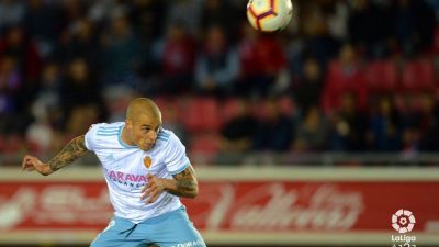 Pombo durante un partido con el Real Zaragoza la pasada temporada.