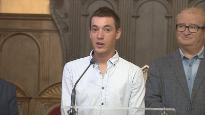Fernando Barceló, durante la recepción en el Ayuntamiento de Huesca.