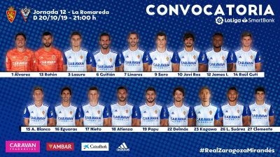 Convocatoria del Real Zaragoza para el duelo ante el Mirandés.