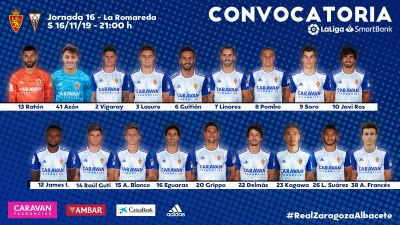 Convocatoria del Real Zaragoza para el duelo ante el Albacete.