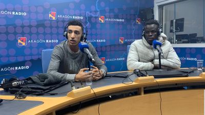 Babacar Seck y Samy Ennkhaili, en su visita este martes a Aragón Deporte 2 de Aragón Radio.