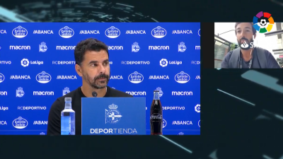 Míchel Sánchez, en la sala de prensa de Riazor.