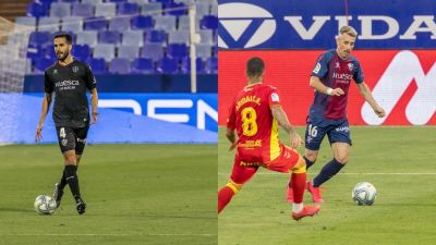 Pablo Insua y Luisinho durante diferentes partidos. Foto: SD Huesca.