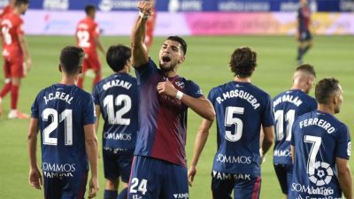 La SD Huesca durante el partido ante el Numancia. Foto: LaLiga.