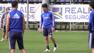 Julián Delmás en un entrenamiento con el Real Zaragoza