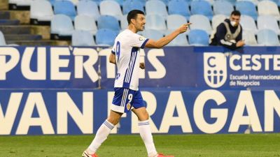 Vuckic celebra el tanto de este sábado en la Romareda