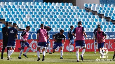 Francho Serrano ejercitándose antes del partido. Imagen: LaLiga.