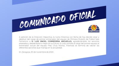 Comunicado del Sala Zaragoza en el que ha anunciado la destitución de Luis Ángel Corredera.