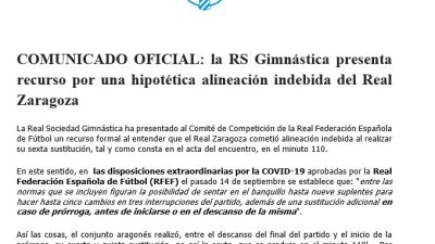Comunicado de la Gimnástica de Torrelavega