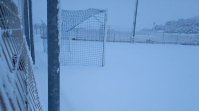 Este era el aspecto que presentaba la Ciudad Deportiva del Real Zaragoza esta mañana.