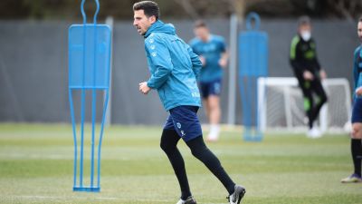 Juan Carlos Real durante un entrenamiento con la SD Huesca