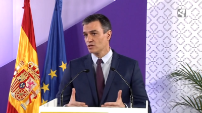 El presidente del Gobierno, Pedro Sánchez, en el acto institucional por el 8M