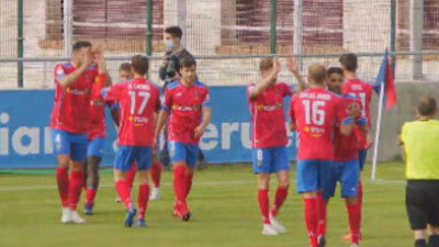 Los jugadores del CD Teruel celebran uno de sus goles ante el Utebo. Imagen: Aragón Deporte.