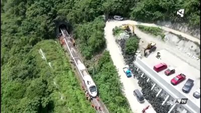 Imagen aérea del tren siniestrado en Taiwán