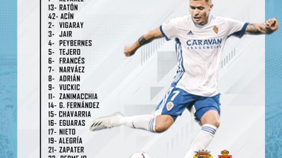 Convocatoria del Real Zaragoza para el duelo de este lunes ante el Fuenlabrada.