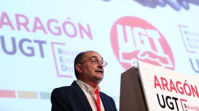 El presidente Lambán durante un acto del sindicato UGT. (Archivo)