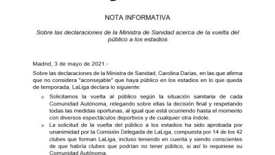 Captura del comunicado de LaLiga.