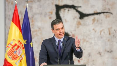 El presidente del Gobierno, Pedro Sánchez, interviene durante un acto en La Moncloa