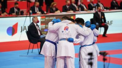Una imagen del equipo español de kumite durante el Europeo de Porec.