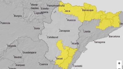 En amarillo, las zonas de la Comunidad en alerta amarilla para este viernes. (AEMET)