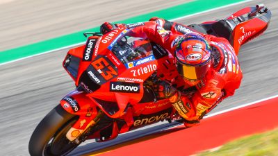 Bagnaia durante la carrera de este domingo. Foto: Motorland Aragón