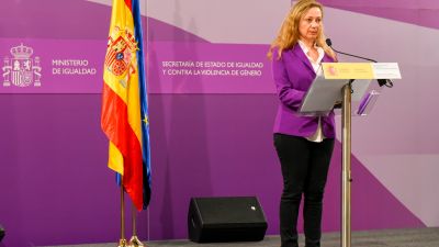 La delegada del Gobierno contra la Violencia de Género, Victoria Rosell, durante una rueda de prensa para informar sobre los datos de llamadas recibidas al número 016 (Delegación).
