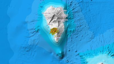 Localización de los sismos en la isla de La Palma durante los últimos tres días.