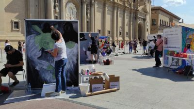 La exposición 'Goya en cubos' ubicada en la plaza del Pilar de Zaragoza.