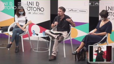 Ione Belarra ha estado arropada por su antecesor, Pablo Iglesias.