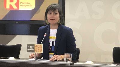 Elena Allué en una rueda de prensa en las Cortes de Aragón. (Europa Press).