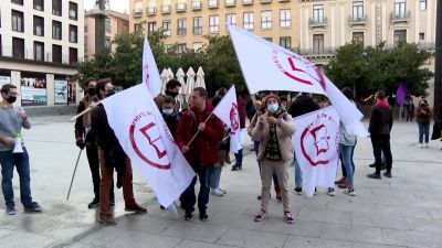 Concentración de protesta de los estudiantes este jueves en Zaragoza.
