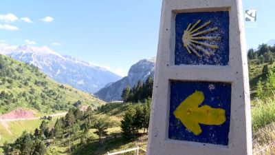 Señalización del Camino de Santiago en Aragón.
