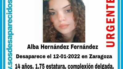 La menor desaparecida el miércoles, 12 de diciembre, en Zaragoza. Imagen: SOS Desaparecidos