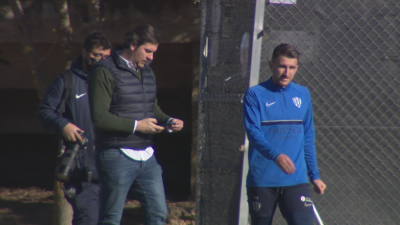 Gerard Valentín, a su llegada al entrenamiento de este viernes.