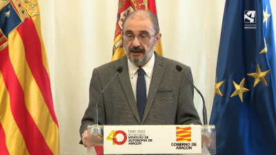 Javier Lambán, este viernes, en su comparecencia ante los medios de comunicación.