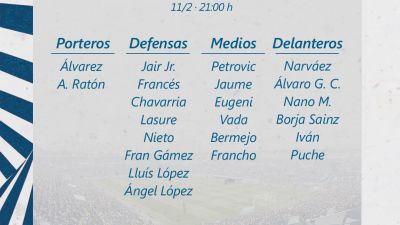 Convocatoria para el duelo ante el Leganés.