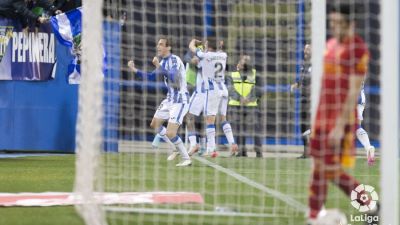 Los jugadores del Leganés celebran uno de los tantos de este viernes.