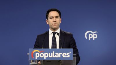 El secretario general del PP, Teodoro García Egea, en su comparecencia de este jueves en la sede del PP.