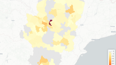 Mapa de casos de COVID-19 en Aragón.