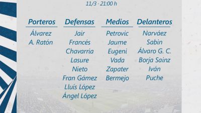 Convocatoria para el encuentro ante el Fuenlabrada.