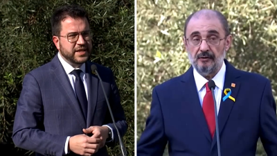 Pere Aragonés y Javier Lambán, este domingo, en La Palma.