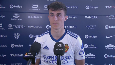 Alejandro Francés, en la zona mixta de El Alcoraz.
