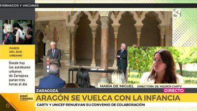 La directora de Medios de CARTV, María de Miguel, en una entrevista en el programa Aquí y Ahora.